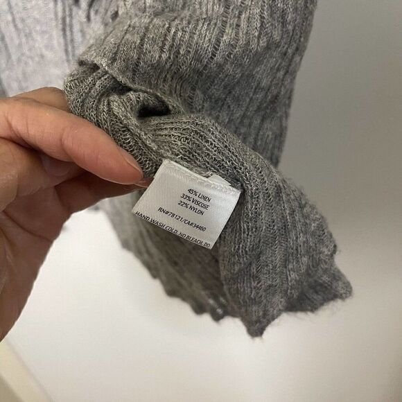 EILEEN FISHER gray ribbed short sleeve lightweight cardigan size small - Picture 3 of 5